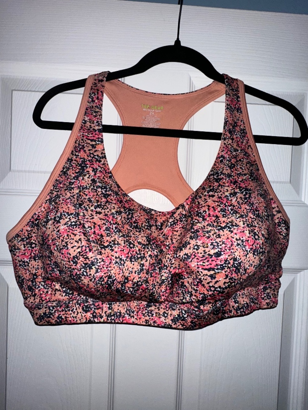 Tek Gear Plus Size Sports Bra 2X Racerback Pink Black Medium Support Workout